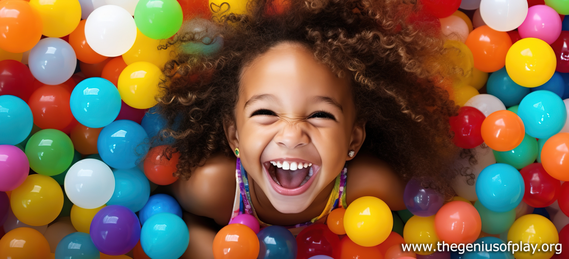 young African American girl smiling in a colorful ball pit